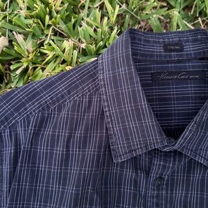 Kenneth Cole New York Men's Black and White Plaid Shirt